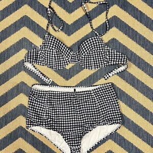 J. Crew Gingham Navy and White Women's Bikini Set